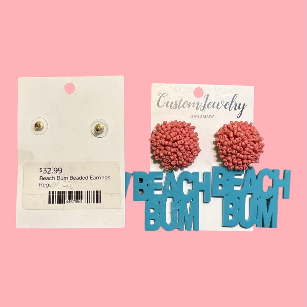 Pink Handmade Beaded “Beach Bum” Earrings
